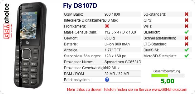 Fly DS107D technische Daten Fly DS107D technische Daten