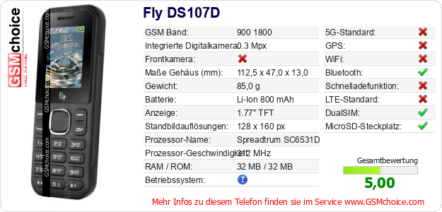 Fly DS107D technische Daten Fly DS107D technische Daten