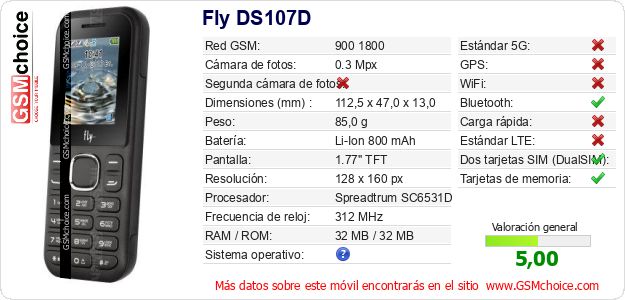 Fly DS107D Datos técnicos del móvil Fly DS107D Datos técnicos del móvil