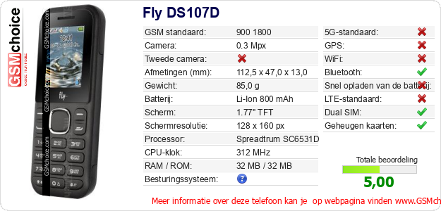 Fly DS107D Technische gegevens 