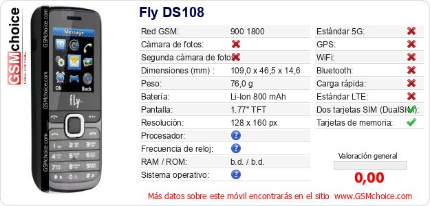 Fly DS108 Datos técnicos del móvil Fly DS108 Datos técnicos del móvil