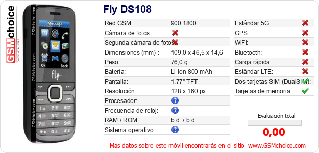 Fly DS108 Datos técnicos del móvil 
