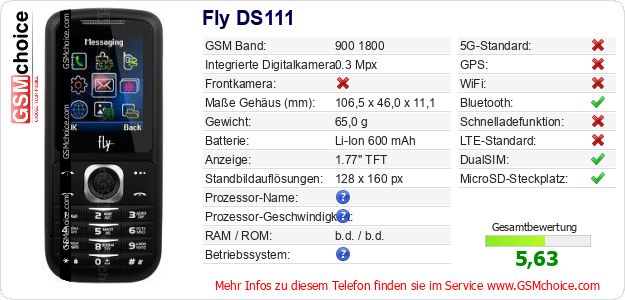Fly DS111 technische Daten Fly DS111 technische Daten