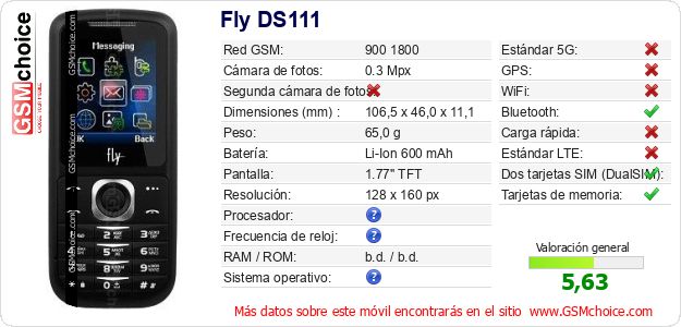 Fly DS111 Datos técnicos del móvil 