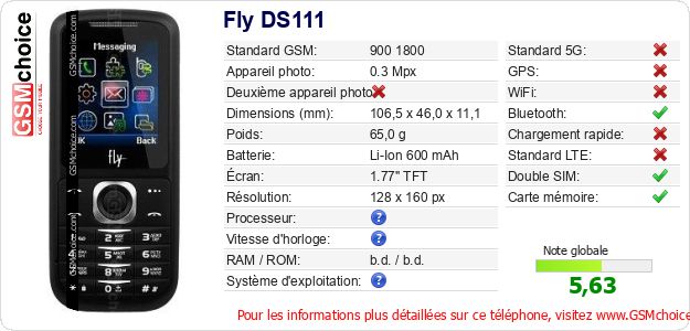 Fly DS111 Fiche technique Fly DS111 Fiche technique