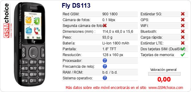 Fly DS113 Datos técnicos del móvil Fly DS113 Datos técnicos del móvil