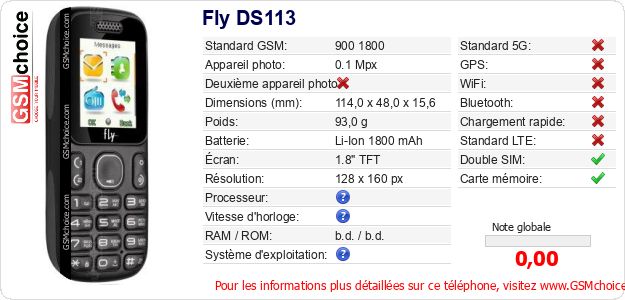 Fly DS113 Fiche technique Fly DS113 Fiche technique