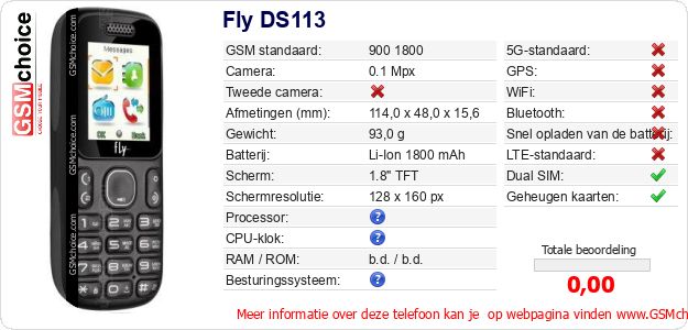 Fly DS113 Technische gegevens Fly DS113 Technische gegevens