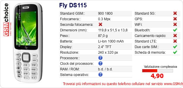 Fly DS115 Dati tecnici di telefono cellulare Fly DS115 Dati tecnici di telefono cellulare