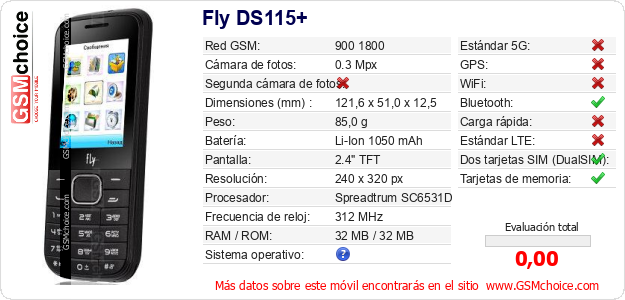 Fly DS115+ Datos técnicos del móvil 