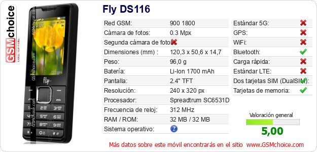 Fly DS116 Datos técnicos del móvil 