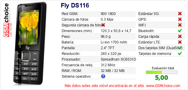 Fly DS116 Datos técnicos del móvil 