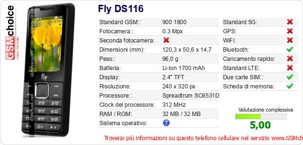 Fly DS116 Dati tecnici di telefono cellulare Fly DS116 Dati tecnici di telefono cellulare