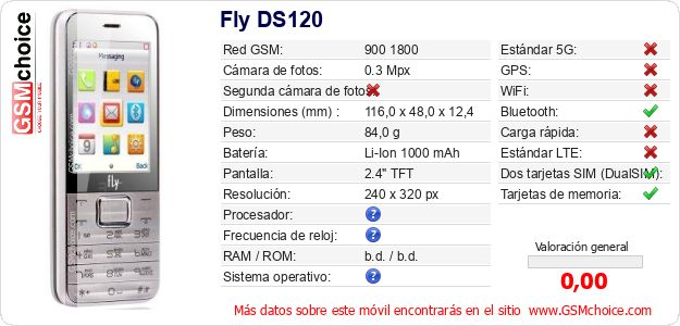 Fly DS120 Datos técnicos del móvil Fly DS120 Datos técnicos del móvil