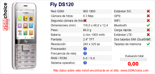 Fly DS120 Datos técnicos del móvil 