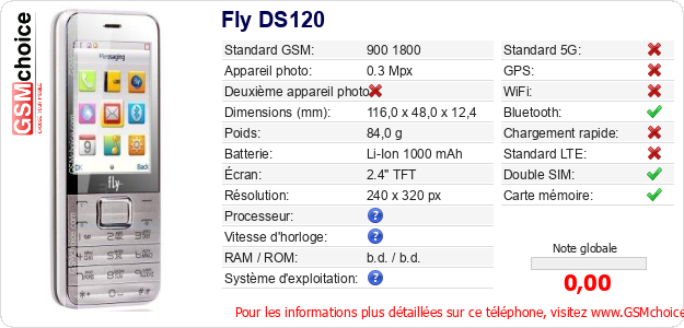 Fly DS120 Fiche technique