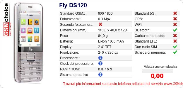 Fly DS120 Dati tecnici di telefono cellulare 