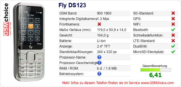 Fly DS123 technische Daten Fly DS123 technische Daten