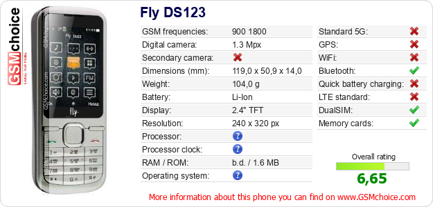Fly DS123 technical specifications Fly DS123 technical specifications