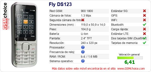 Fly DS123 Datos técnicos del móvil Fly DS123 Datos técnicos del móvil