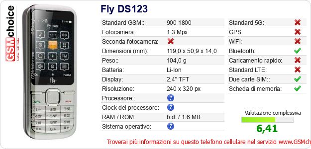 Fly DS123 Dati tecnici di telefono cellulare Fly DS123 Dati tecnici di telefono cellulare