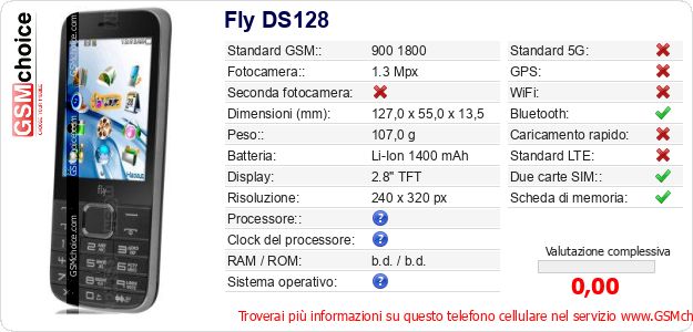 Fly DS128 Dati tecnici di telefono cellulare 