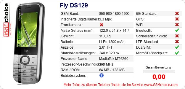 Fly DS129 technische Daten Fly DS129 technische Daten