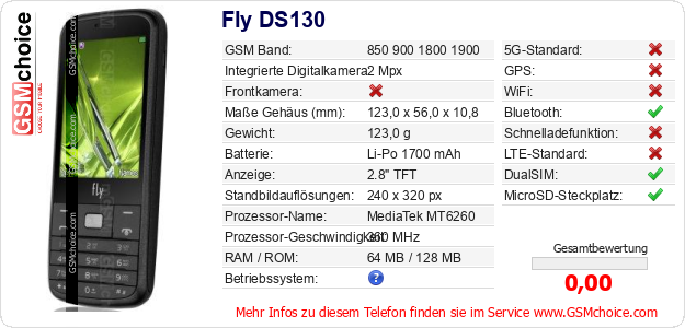 Fly DS130 technische Daten Fly DS130 technische Daten