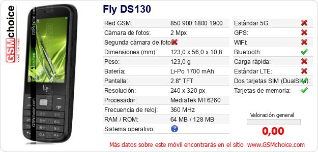 Fly DS130 Datos técnicos del móvil Fly DS130 Datos técnicos del móvil