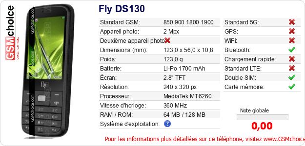 Fly DS130 Fiche technique Fly DS130 Fiche technique