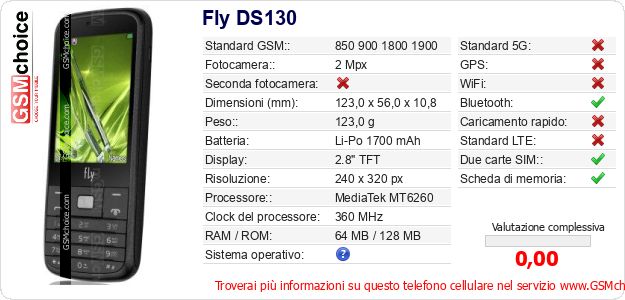 Fly DS130 Dati tecnici di telefono cellulare 