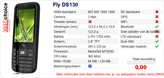 Fly DS130 Technische gegevens 