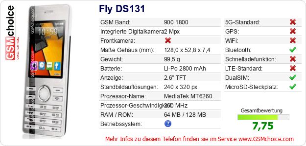 Fly DS131 technische Daten Fly DS131 technische Daten