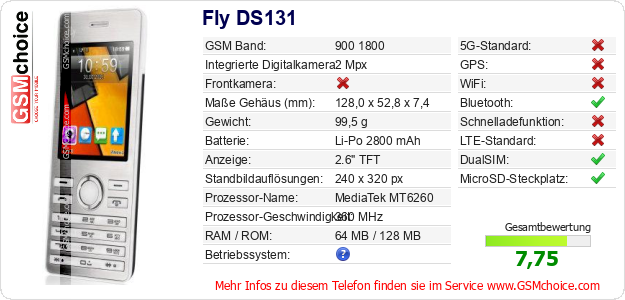 Fly DS131 technische Daten Fly DS131 technische Daten