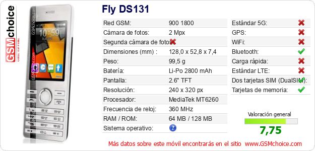 Fly DS131 Datos técnicos del móvil Fly DS131 Datos técnicos del móvil