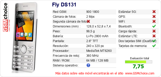 Fly DS131 Datos técnicos del móvil Fly DS131 Datos técnicos del móvil