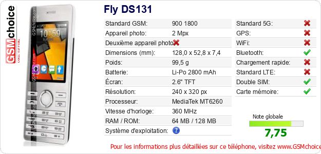 Fly DS131 Fiche technique Fly DS131 Fiche technique
