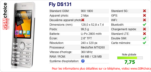 Fly DS131 Fiche technique
