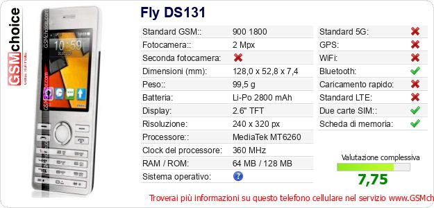 Fly DS131 Dati tecnici di telefono cellulare 