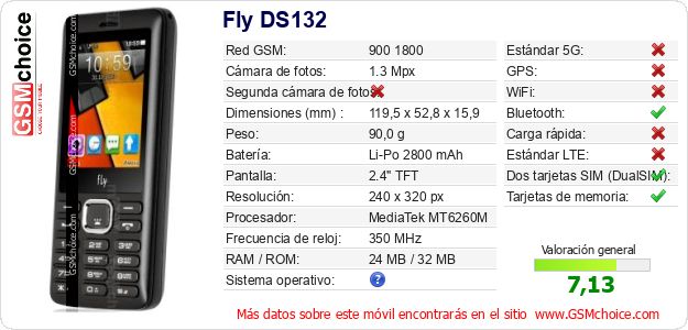 Fly DS132 Datos técnicos del móvil 