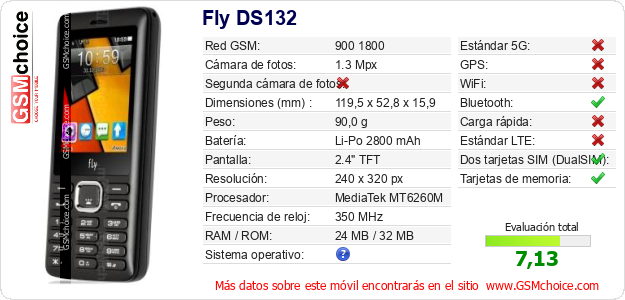 Fly DS132 Datos técnicos del móvil Fly DS132 Datos técnicos del móvil