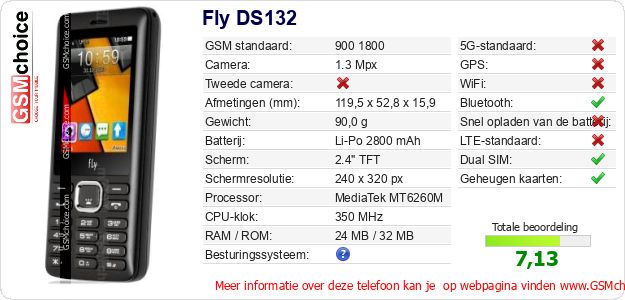 Fly DS132 Technische gegevens 