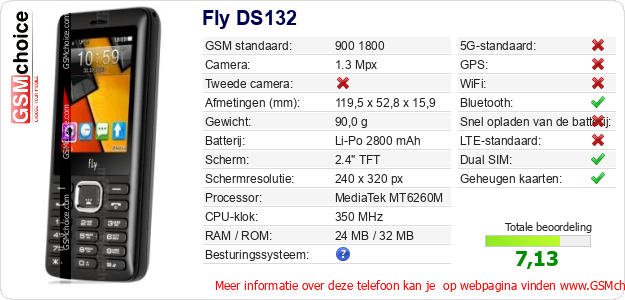 Fly DS132 Technische gegevens 