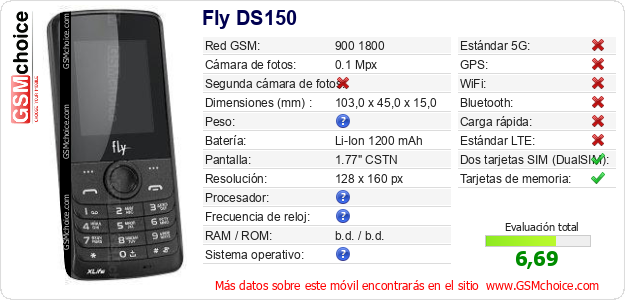 Fly DS150 Datos técnicos del móvil 