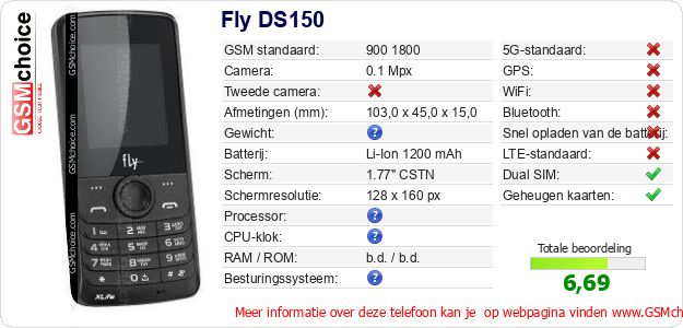 Fly DS150 Technische gegevens Fly DS150 Technische gegevens