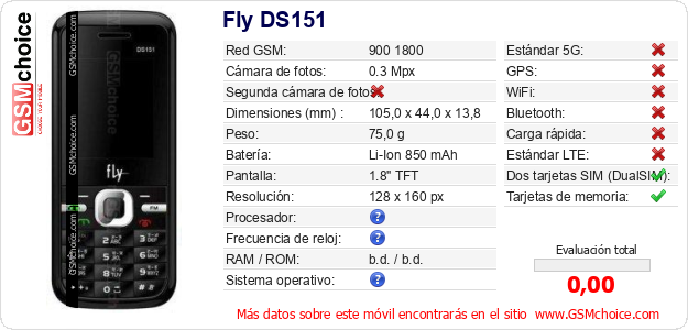 Fly DS151 Datos técnicos del móvil 