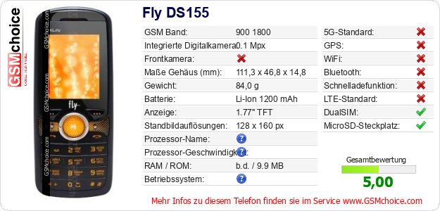 Fly DS155 technische Daten Fly DS155 technische Daten