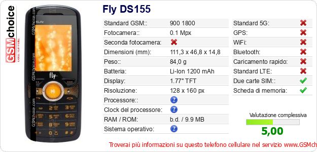 Fly DS155 Dati tecnici di telefono cellulare Fly DS155 Dati tecnici di telefono cellulare