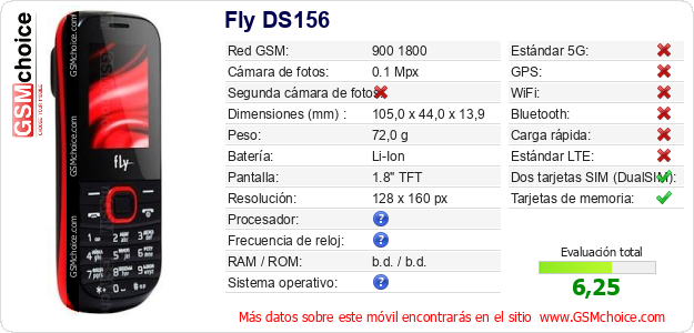 Fly DS156 Datos técnicos del móvil 