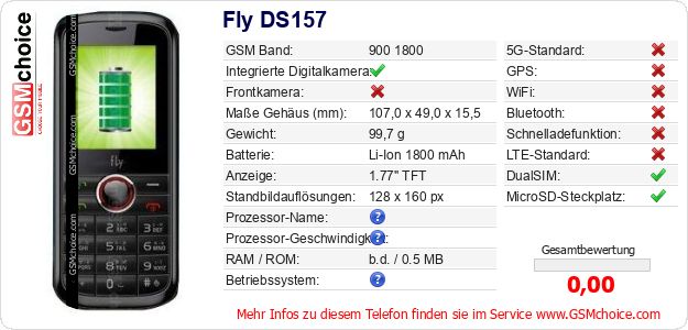 Fly DS157 technische Daten Fly DS157 technische Daten